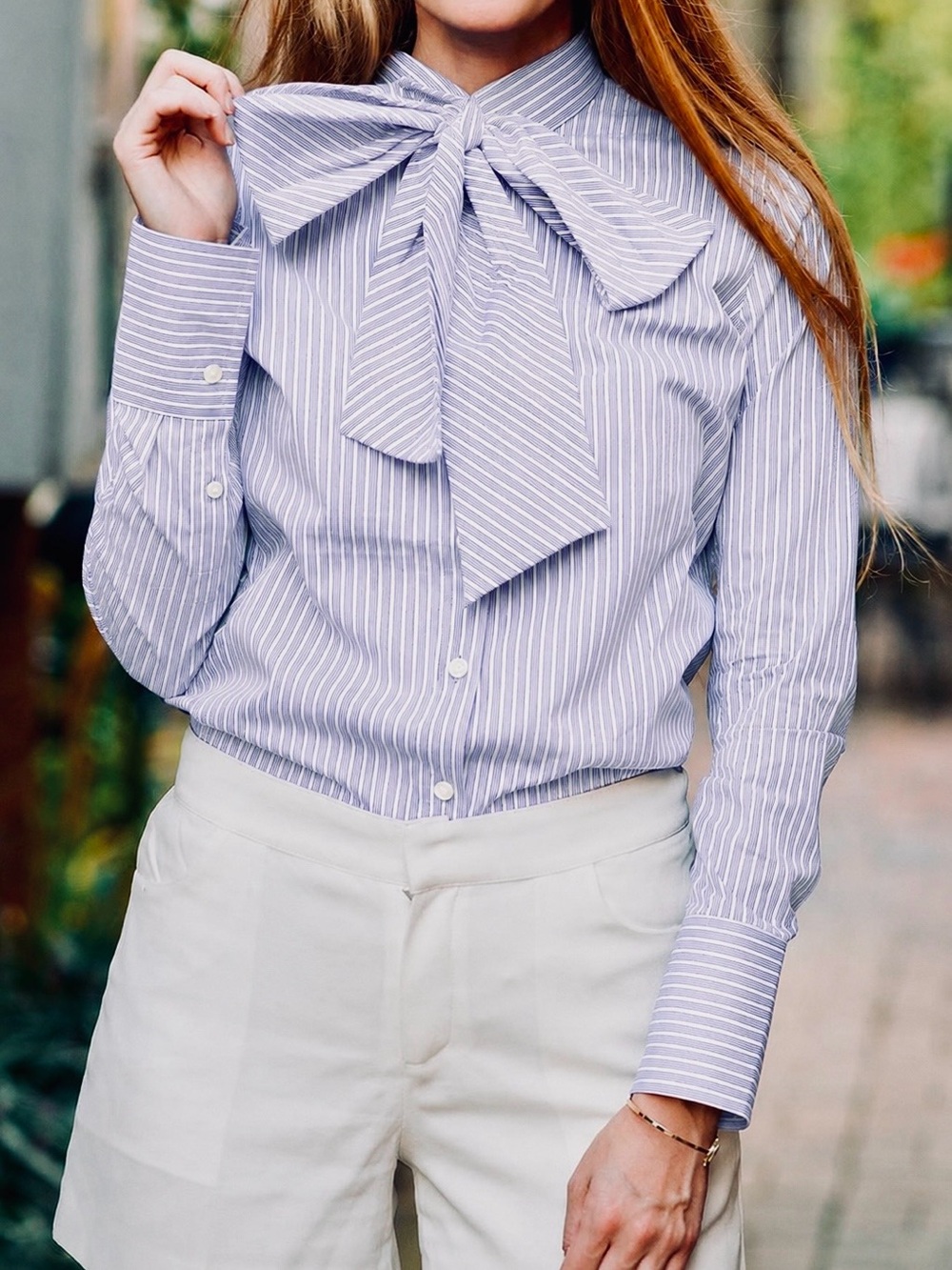 BANANA REPUBLIC Striped Bow-Tie Button Down Shirt Womens Top